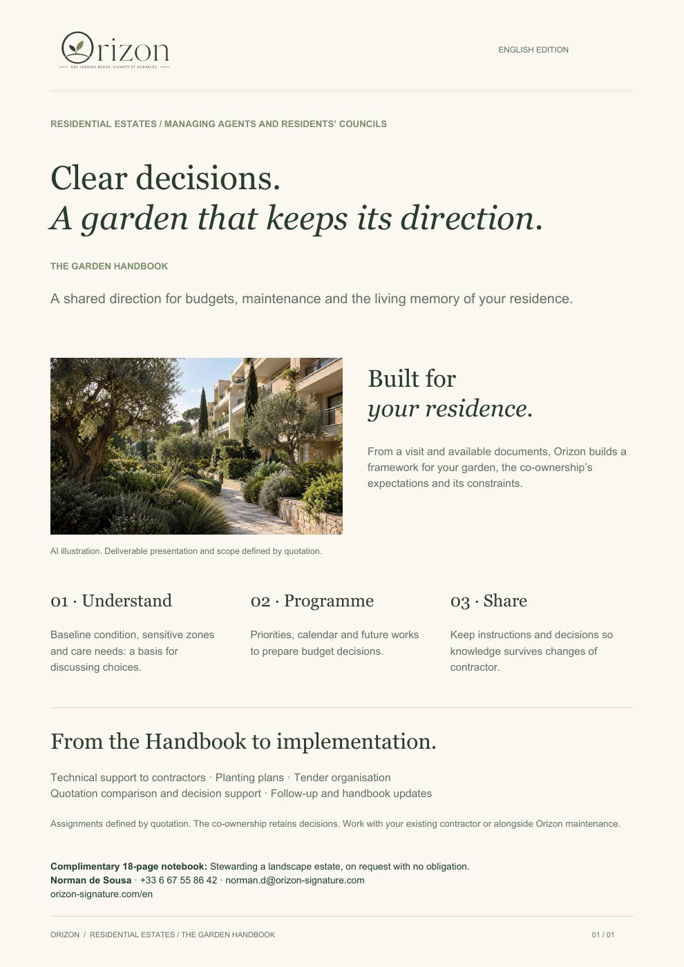 ORIZON Garden Handbook brochure for residential estates