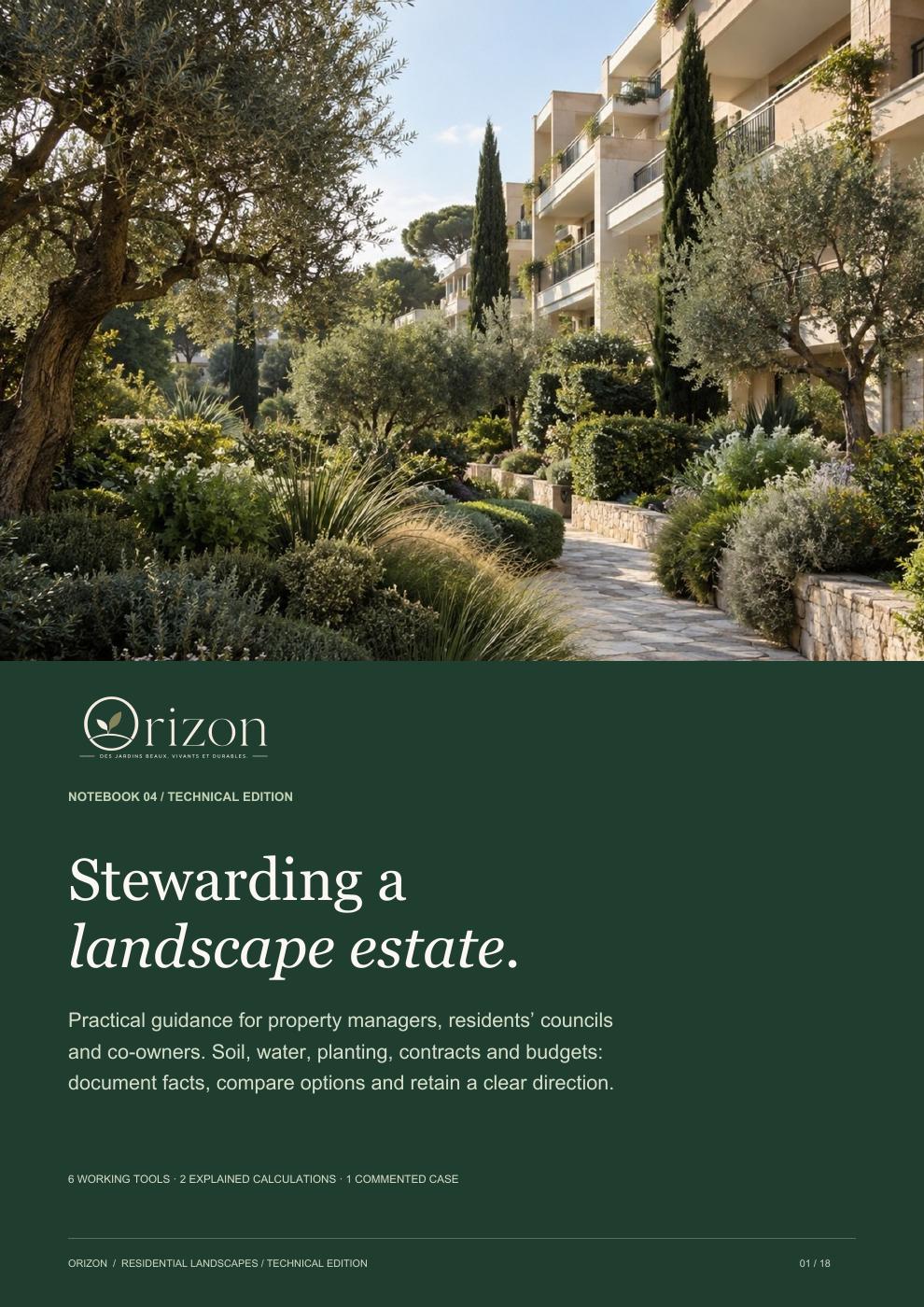 Cover of the ORIZON Landscape Stewardship notebook, technical edition