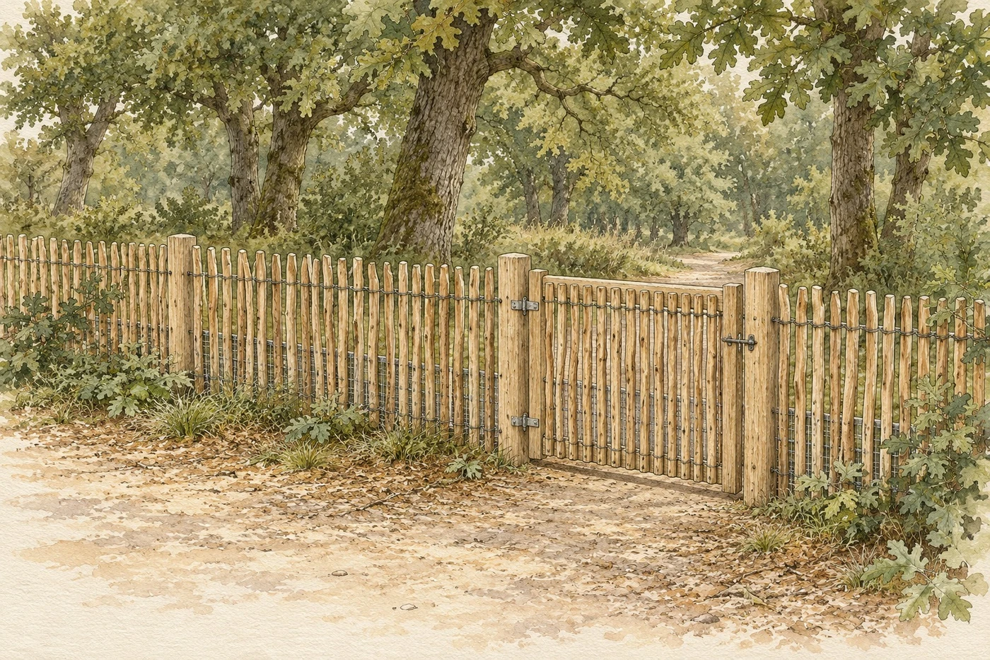 Illustration d’intention : clôture paysagère et portillon en bois
