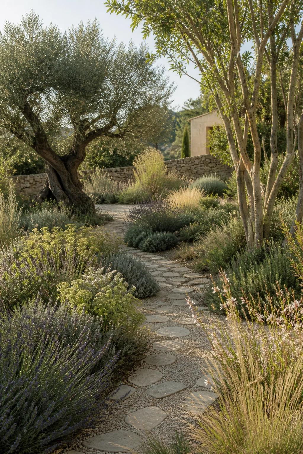 Illustration d’une allée dans un jardin méditerranéen